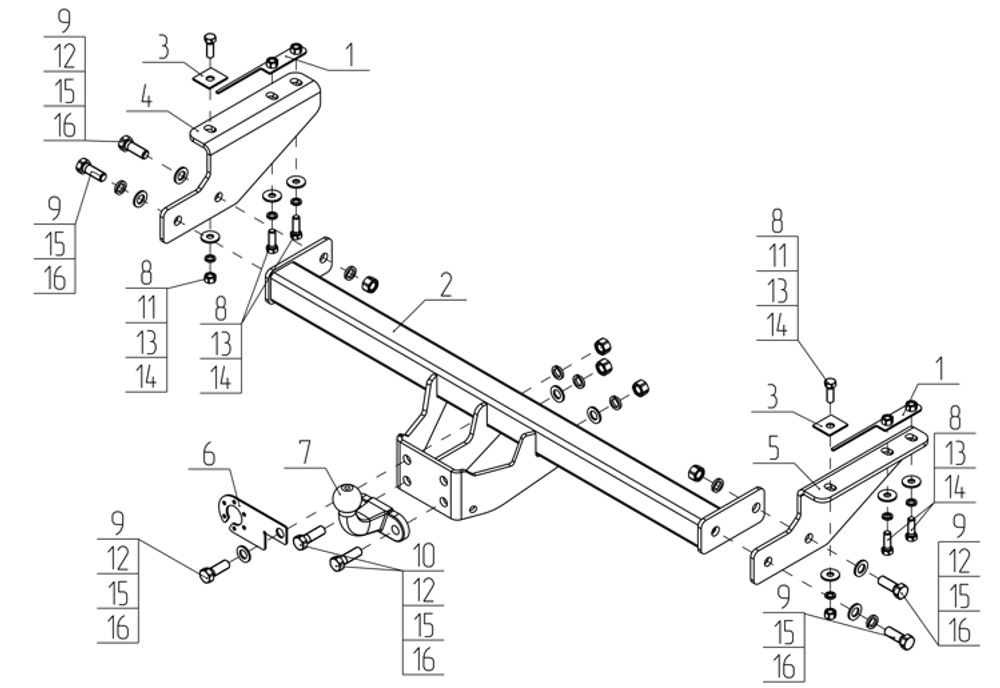 Фаркоп для JAC T9 2024-, Sollers ST9 2025- Тип шара: A. Нагрузки: 2000/100 кг, JC 04