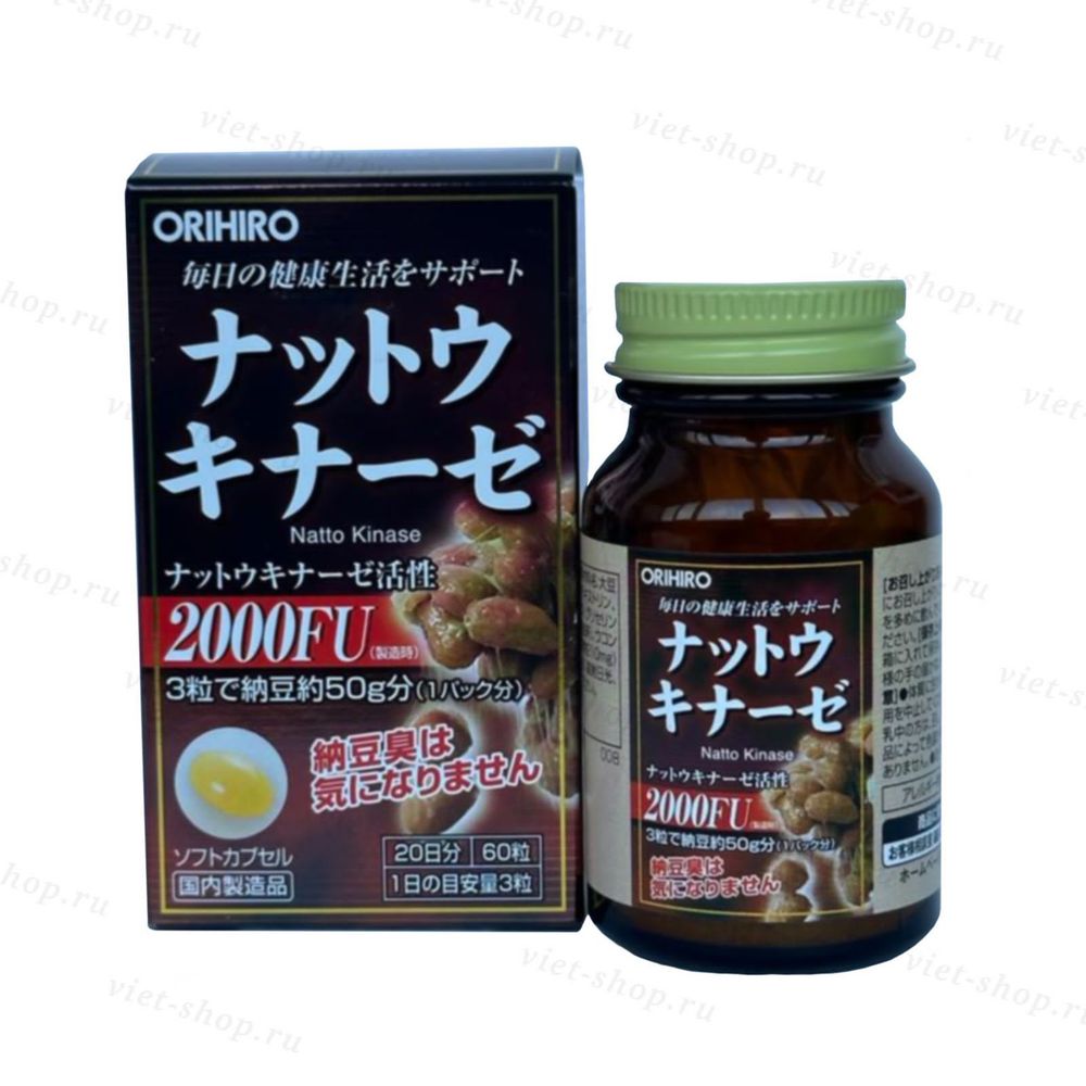 Наттокиназа с лецитином Orihiro 2000FU, 60 шт.