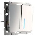 Выключатель двухклавишный с подсветкой (никель рифленый глянцевый) W1120102