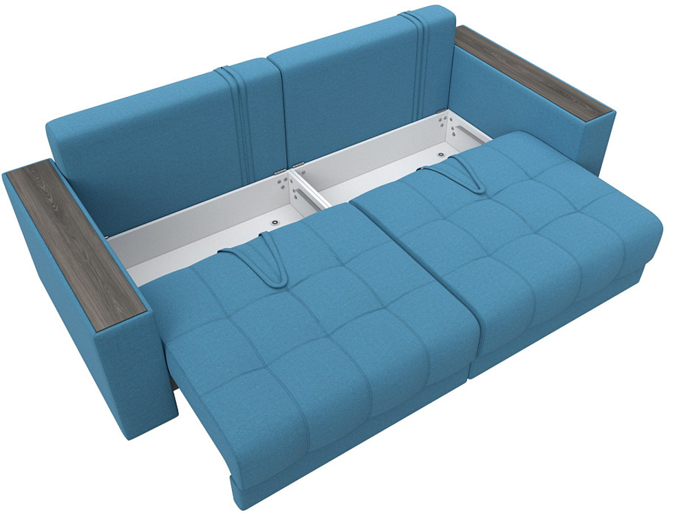 Диван прямой с декором Лига-049 НПБ, Амур 10 РОГОЖКА голубой