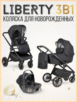 Детская коляска Farfello Liberty 3 в 1 Black magic/Магический черный LBR-1