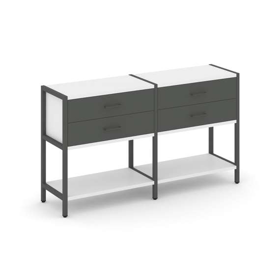 Shelf System Двухсекционный стеллаж двухярусный с ящиками SN.STM-222 Белый/Антрацит/Металл Антрацит