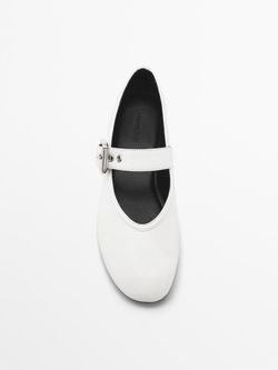 Massimo Dutti Мягкие балетки с пряжкой, белый