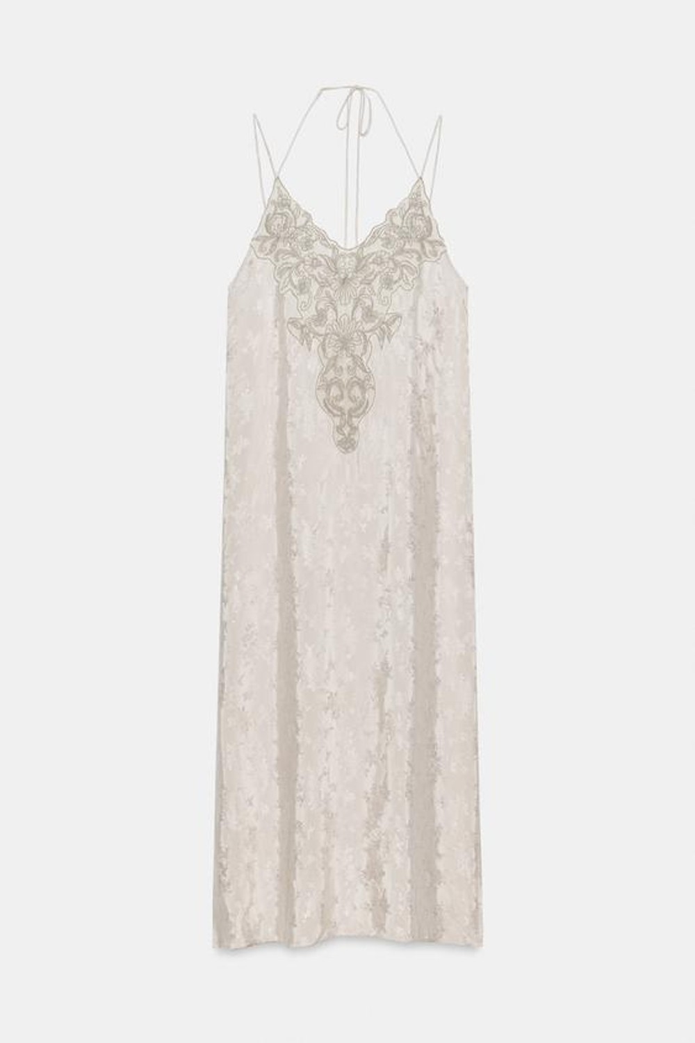 ZARA ЖАККАРДОВОЕ ПЛАТЬЕ С ВЫШИВКОЙ — ZW COLLECTION, ЖЕМЧУЖНО-СЕРЫЙ