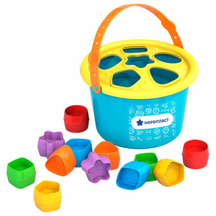 Игра-сортер дидактическая "Ведерко-сортер", пластиковая, 12 формочек, НОРДПЛАСТ, 310