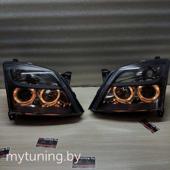 Передние фары Opel Vectra C angel eyes black