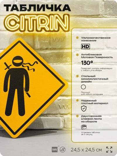 Табличка "Ниндзя" шуточная прикольная табличка на дверь и стену, для офиса и дома, декоративный знак, 24,5х24,5 см, пластиковая, Айдентика Технолоджи