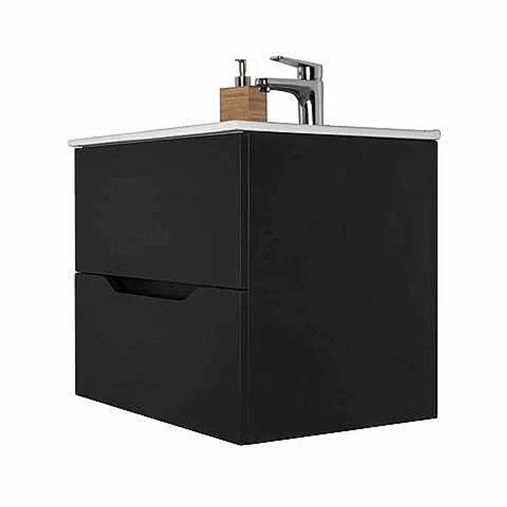 Тумба с раковиной Orange Line Li-60Tub+Ra черный матовый