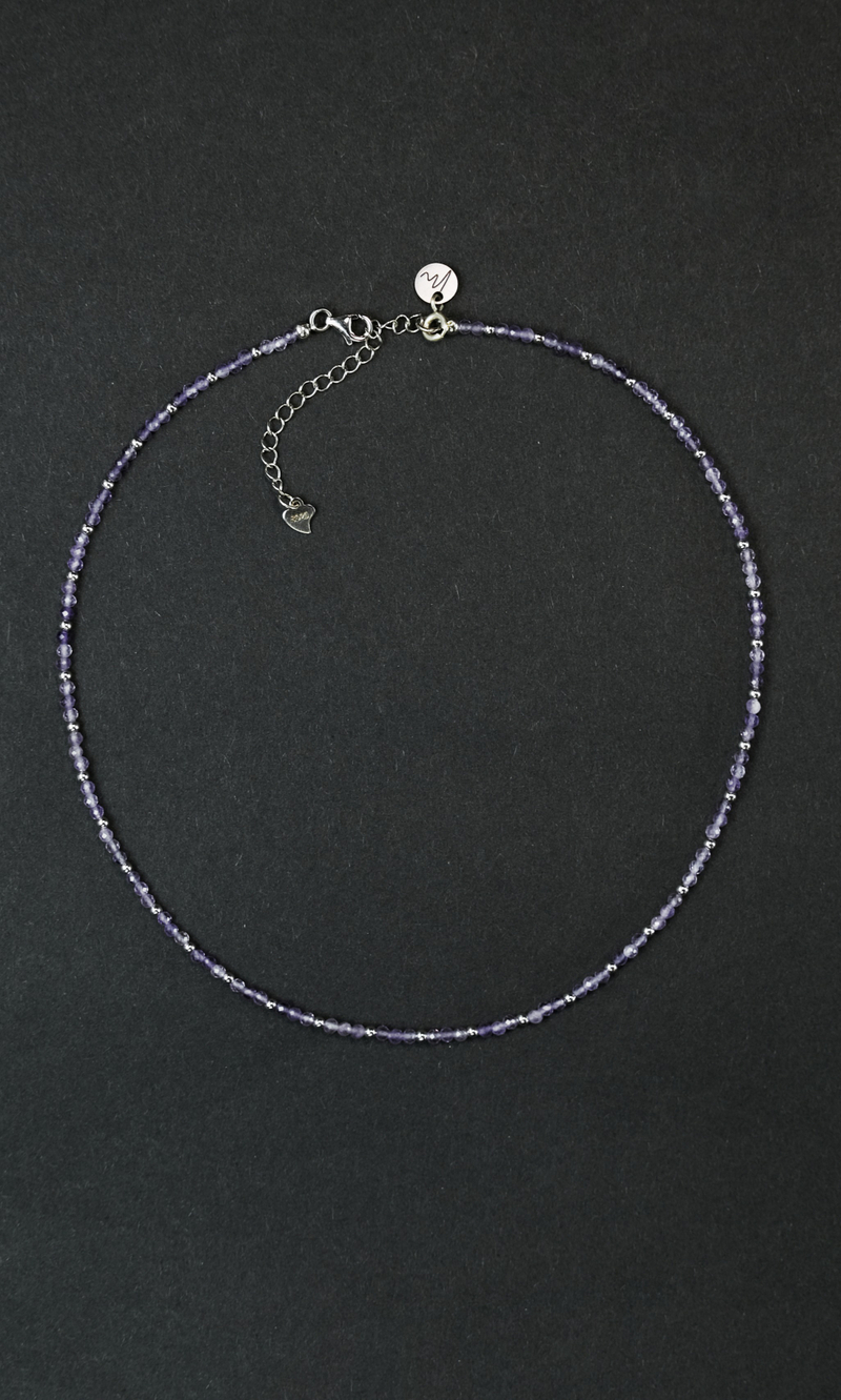 Чокер "Memo about Mind" из аметиста с серебряными бусинами с удлинителем 33-38 см