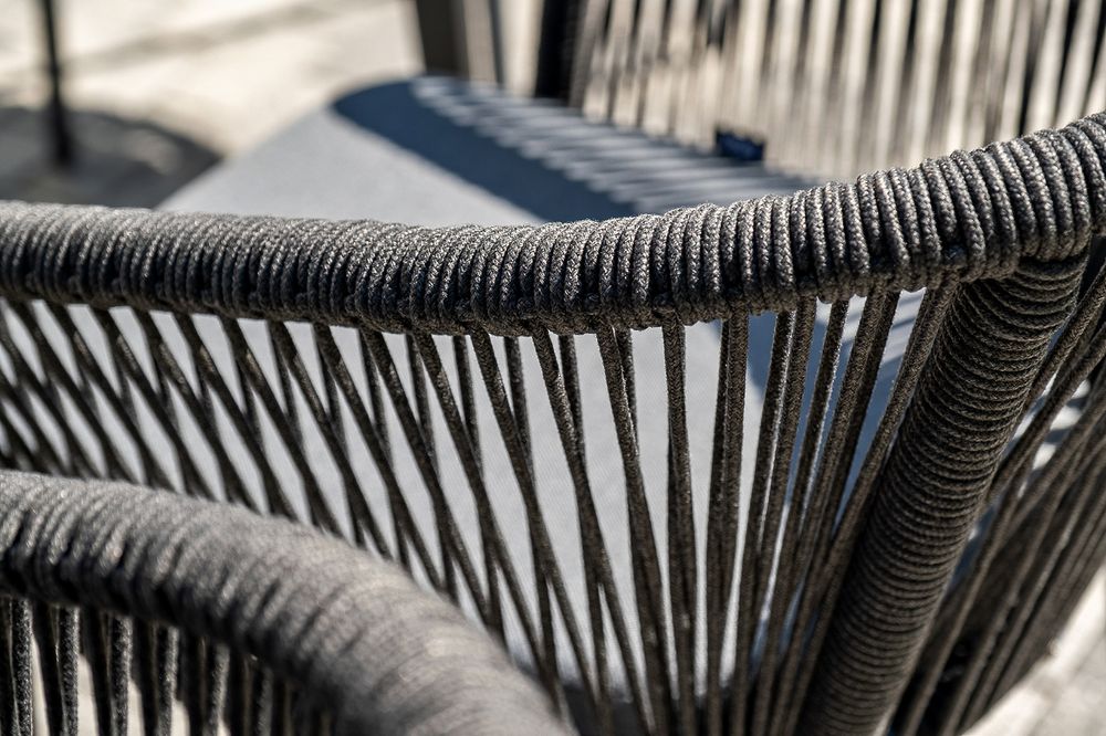 "Малага" обеденная группа на 6 персон со стульями "Марсель", каркас темно-серый, роуп темно-серый