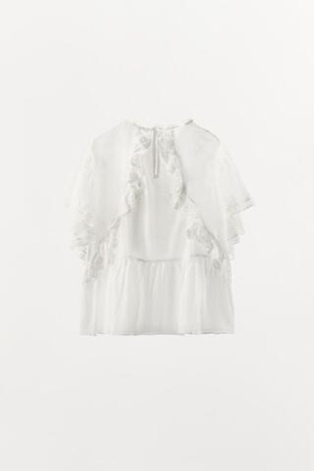 ZARA ТОП С ВЫШИВКОЙ И КРУЖЕВОМ — LIMITED EDITION, БЕЛЫЙ
