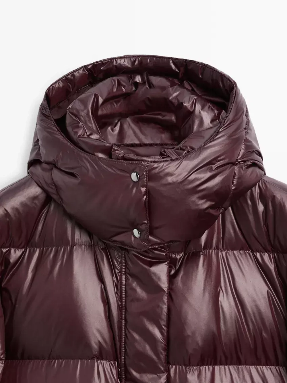 Massimo Dutti Короткая непромокаемая стеганая куртка с капюшоном, бордо