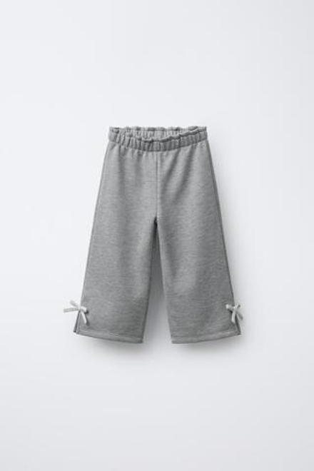 ZARA БРЮКИ ФЛИСОВЫЕ С БЛЕСТЯЩИМИ БАНТАМИ, СЕРЫЙ МЕЛАНЖ