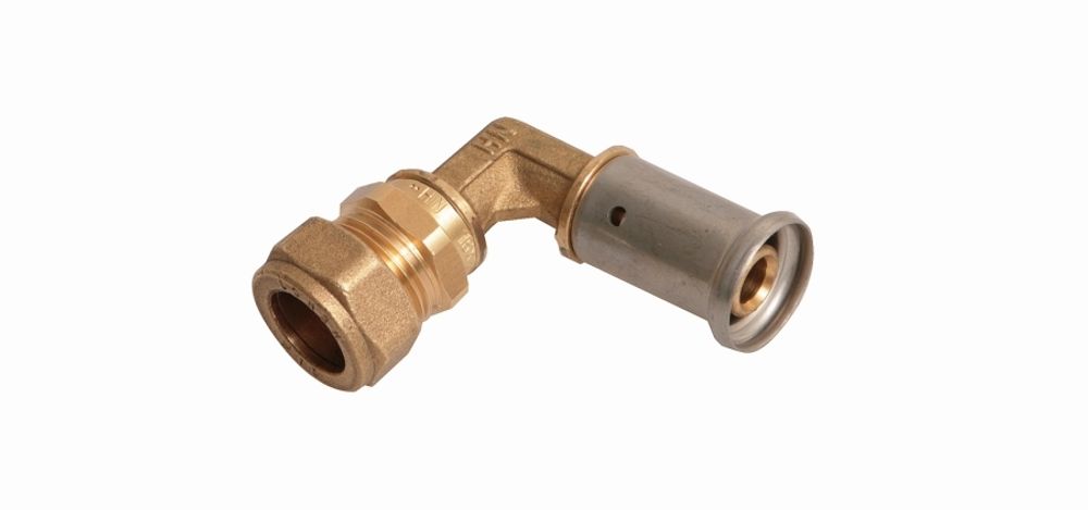 Угловой адаптер HENCO(ХЕНКО), латунь пресс - обжим, для медной трубы, 16x15Cu