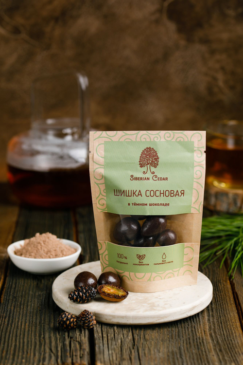 Сосновая шишка в темном шоколаде / 60 г / дой-пак / ТМ Сибирский кедр
