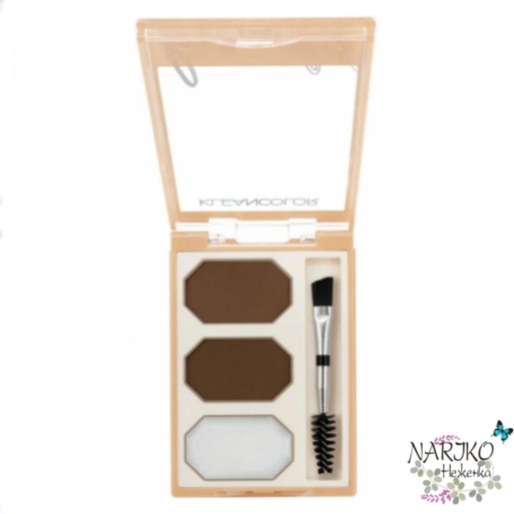 Набор для бровей тени, воск, кисть KLEANCOLOR MEDIUM BROWN ESPRESSO Brow Kit 02, 4.6 гр.