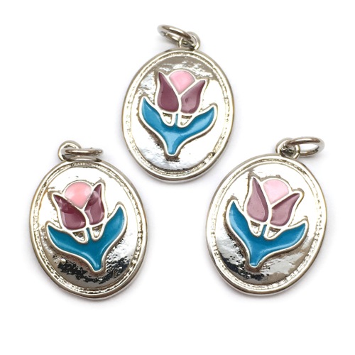 Подвеска с эмалью "Тюльпан" 22х14 мм, родий