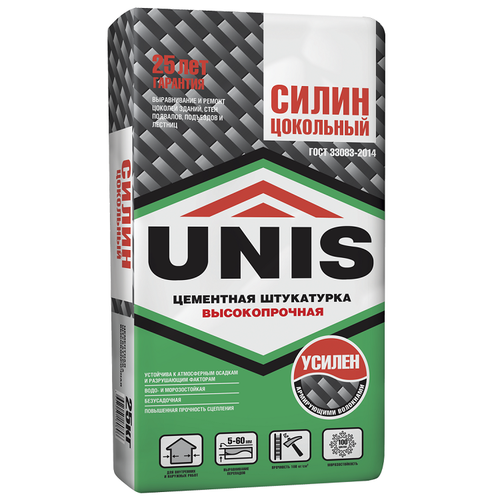 Штукатурка цементная Unis Силин Цокольный серая 25 кг