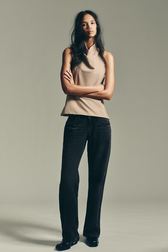 ZARA ТОП ХАЛТЕР С ОТКРЫТОЙ СПИНОЙ, СВЕТЛО-КОРИЧНЕВЫЙ