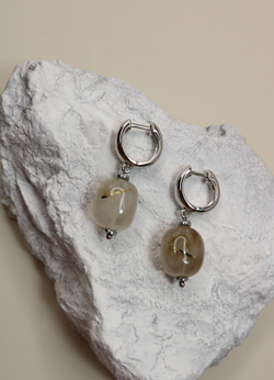 Серьги-конго с кварцем-волосатиком "Золотые нити"