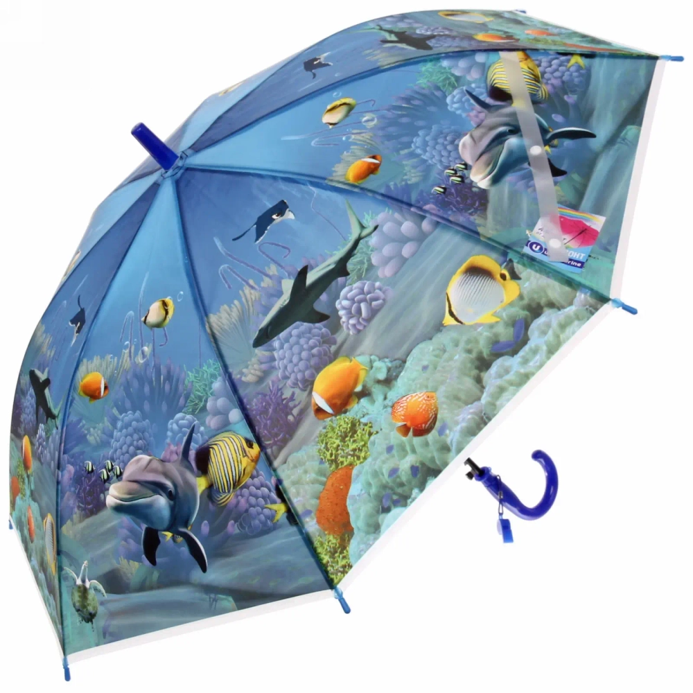 Зонт детский полуавтомат «Ultramarine - Морские жители», 8 спиц, d-100см, длина в слож. виде 65см