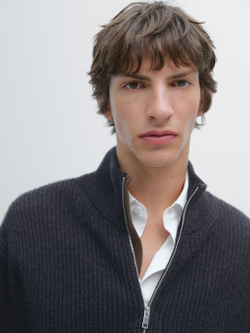 Massimo Dutti Кардиган с карманами на молнии и контрастными деталями, темный антрацит