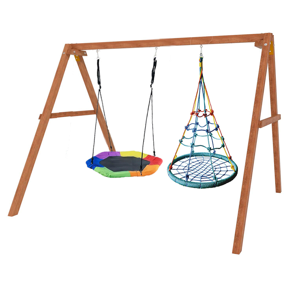 Деревянные качели с гнездом Гексагон и с гнездом с паутинкой