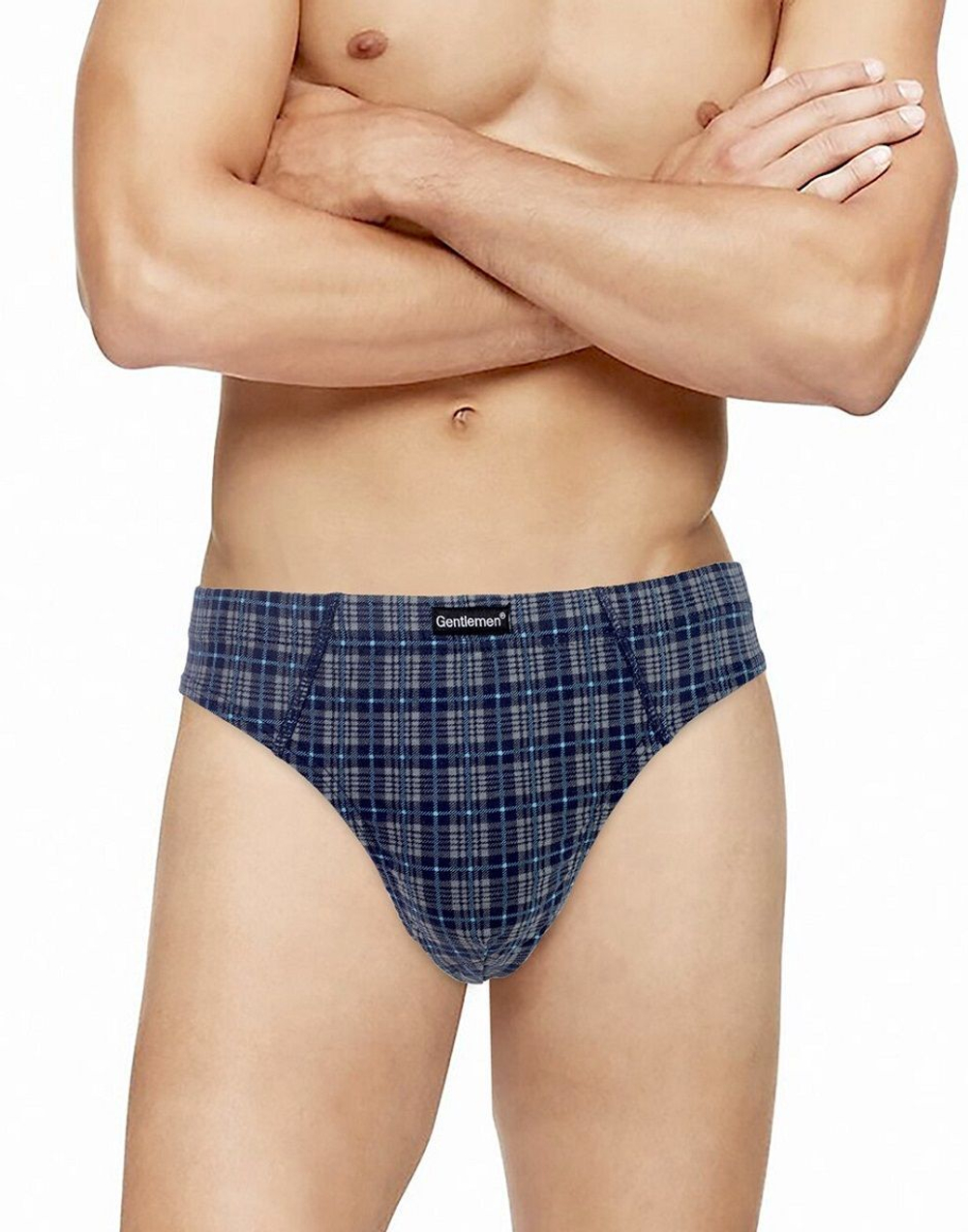 Комплект из 2 трусов-слипов в клетку (Размер: M) (Цвет: серый с синим)