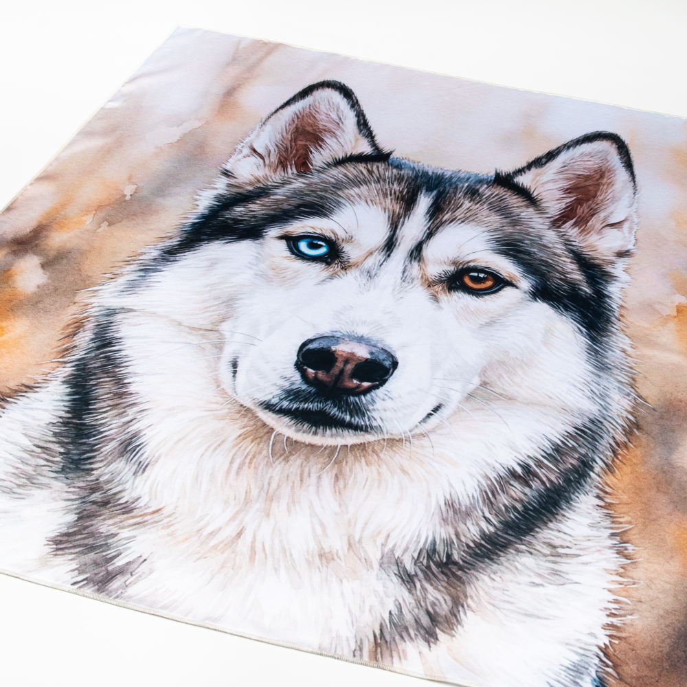 Шейный платок «Хаски (акварель)», 70×70 см