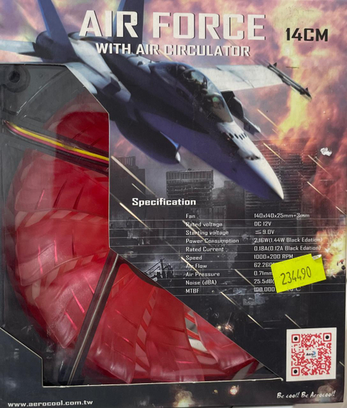 Вентилятор для корпуса 140*140 Aerocool Air Force Red Edition красн/подсв, 3+4pin, 1000RPM, 25.5dBA