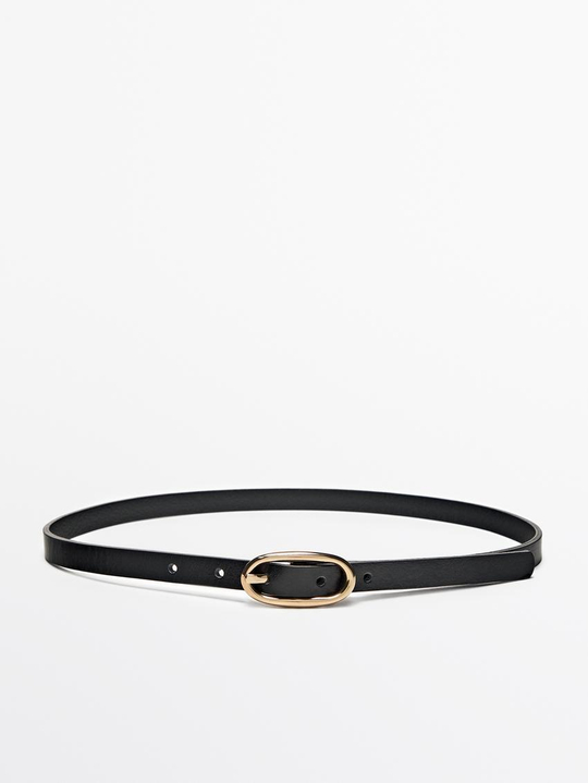 Massimo Dutti Кожаный ремень с овальной пряжкой, черный