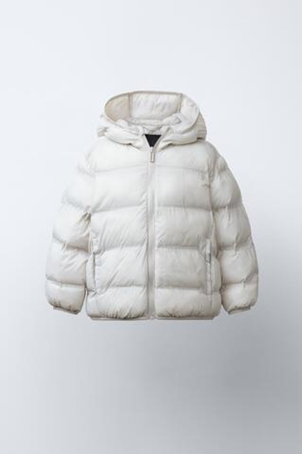 ZARA УЛЬТРАЛЕГКАЯ СТЕГАНАЯ КУРТКА С КАПЮШОНОМ, ЦВЕТ ЛЬДА