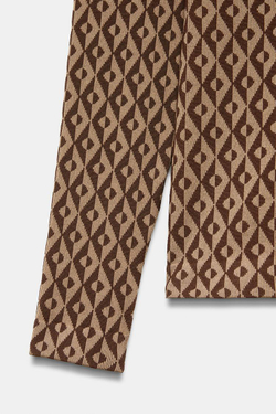 ZARA ТЕРМОФУТБОЛКА SKI COLLECTION С КОНТРАСТНЫМ УЗОРОМ, ТАБАЧНЫЙ