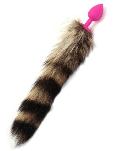 Розовая силиконовая пробочка с полосатым хвостом (Цвет: розовый, черный, бежевый)