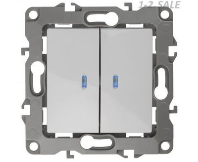 Выключатель двухклавишный с подсветкой ЭРА 12 1105-01,10АХ-250В, белый