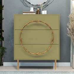 Комод Арт Колор matte Стайл Голд с 3 ящиками Зеленая олива матовая