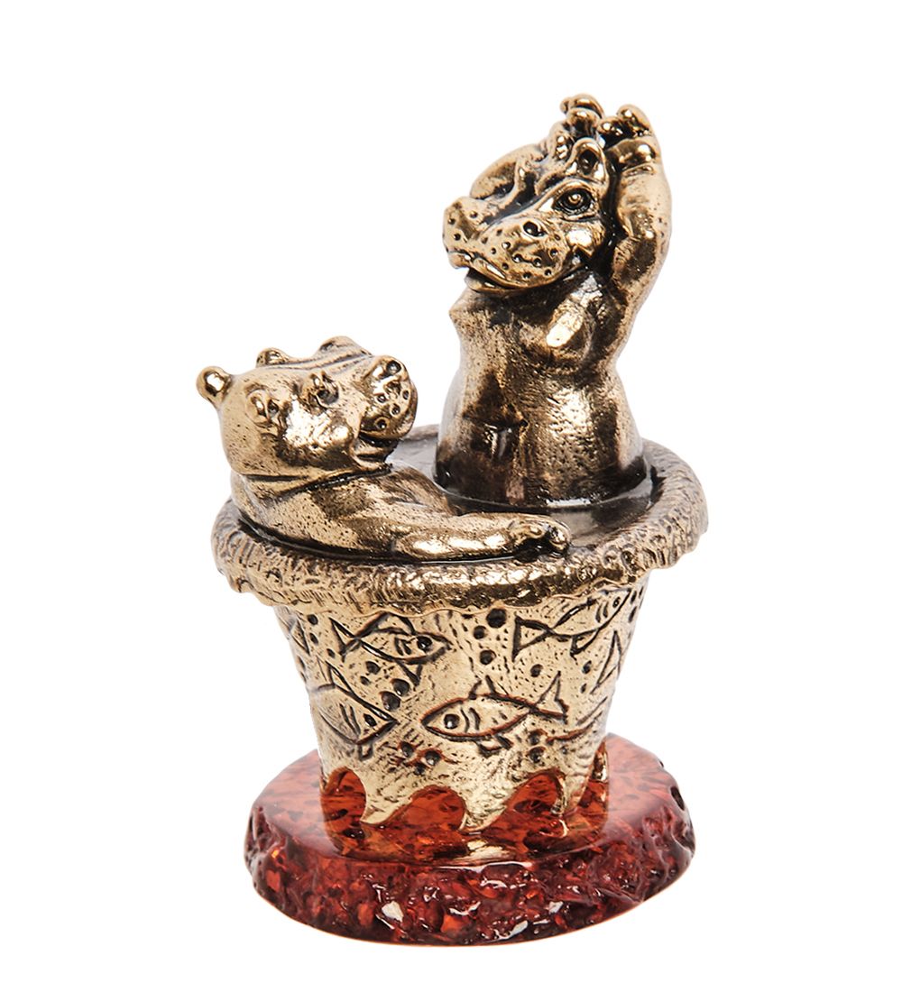 Народные промыслы AM-3271 Шкатулка «Бегемоты Джакузи» (латунь, янтарь)