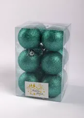 Набор пластиковых шаров Вероника 60 мм., бирюза глиттер, 12 шт., ЕлкиТорг (150225)