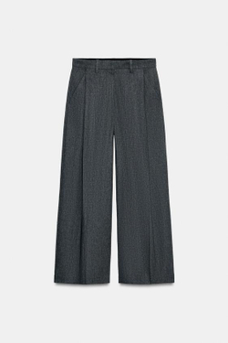 ZARA БРЮКИ WIDE-LEG С ЗАЩИПАМИ — ZW COLLECTION, СЕРЫЙ