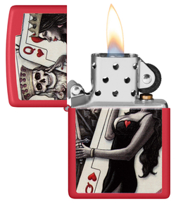 Зажигалка Zippo Skull King Queen Beauty с покрытием Red Matte, латунь/сталь, красная, 38x13x57 мм