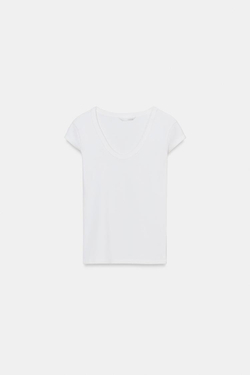 ZARA ФУТБОЛКА С ШИРОКИМ ВЫРЕЗОМ, ЖЕЛТОВАТО-БЕЛЫЙ