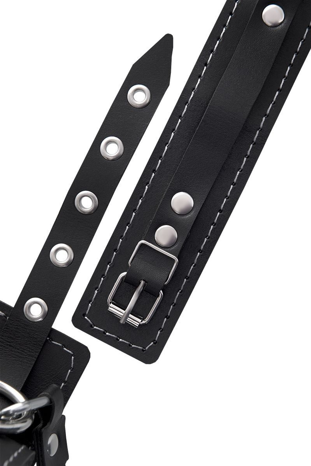 Черный двухслойный ошейник с белой строчкой и поводком (Цвет: черный)