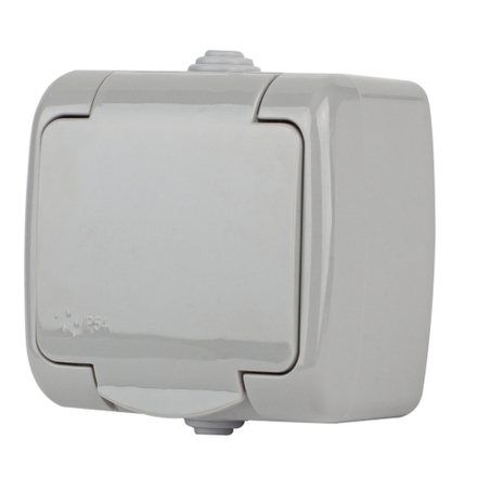 Розетка Intro Atlantic 5-201-03 с заземлением 2P+E Schuko 16А-250В IP54 ОУ серый