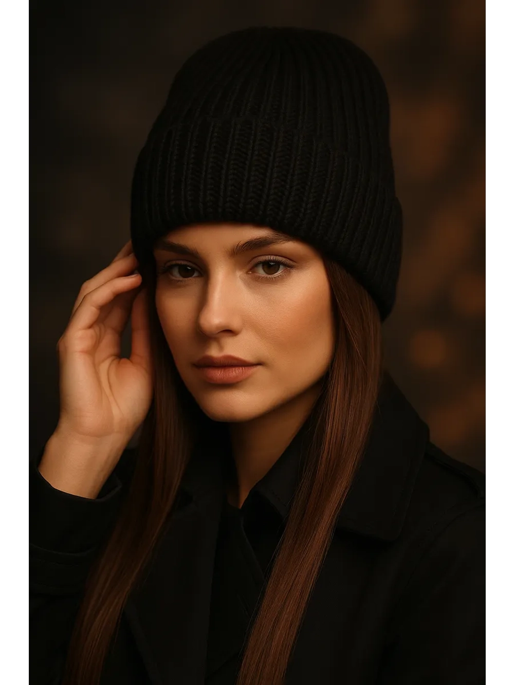 Шапка осенняя вязаная бини для прогулок и спорта