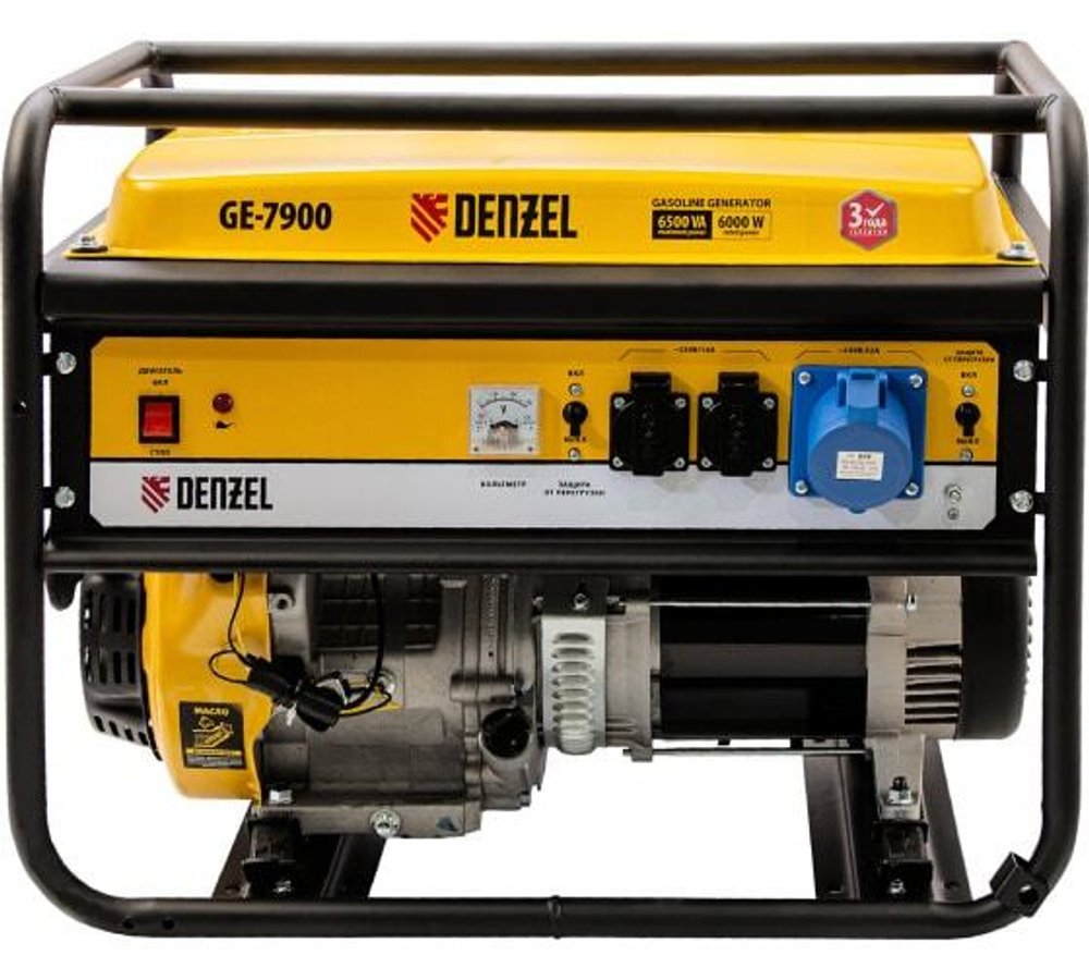 Генератор бензиновый GE 7900, 6,5 кВт, 220В/50Гц, 25 л, ручной старт// Denzel