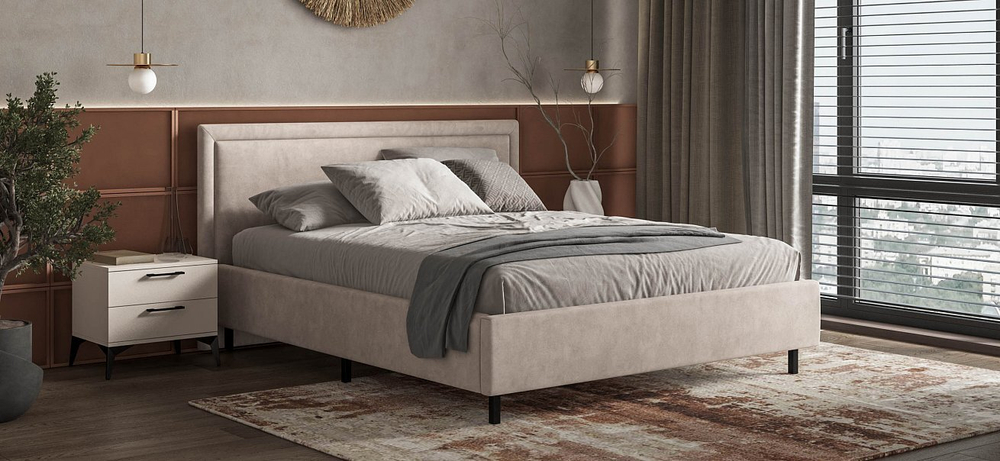 Фрея Кровать без ПМ 160 Велюр Монолит  Латте