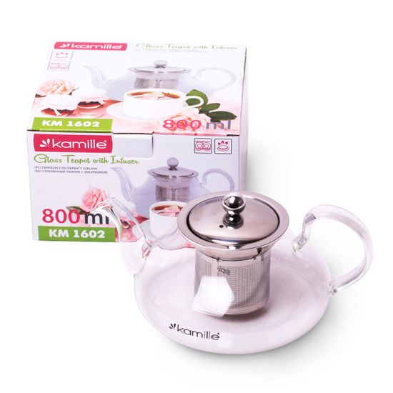 Заварник со съемным ситечком 800 мл (стекло, нержавеющая сталь) Kamille KM-1602