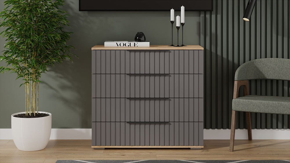 Комод для одежды с ящиками Дуб Крафт золотой/Графит матовый 4 ящика 92х41х84 см