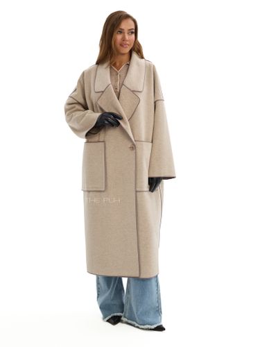 Бежевое двубортное пальто без подкладки