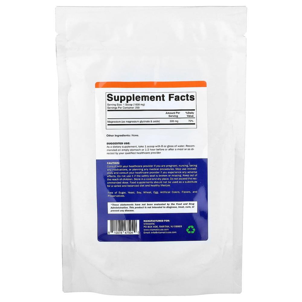 Vitamatic, Порошок глицината магния, 250 г (8,8 унции)